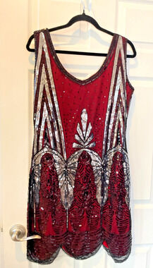 New! Flapper Dress 1920s Gatsby Sequin Fringe Beaded Dress Costume Sz XL #108